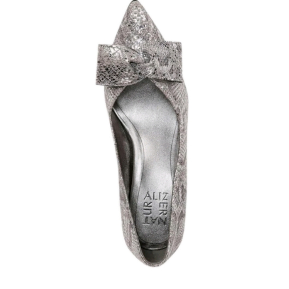 Naturalizer Women's Mavis Bow Pump In Silver Metallic Snake Size 6 - Picture 3 of 15